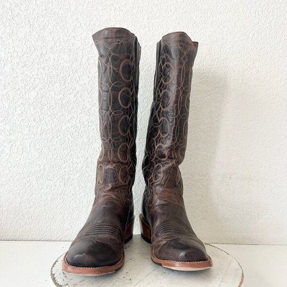 Rod Patrick Womens Cowboy Boots 10.5 A Brown Perro Loco Leather Blunt Toe Tall - Picture 6 of 13